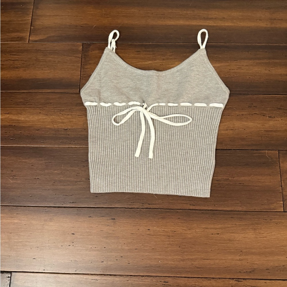 Edikted Gray Melange Ribbed Tie Front Top